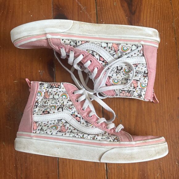 VANS Other - Vans Old Skool Back Hi Top Size 2 Pink Dog Unicorns Canvas Sneakers Kids